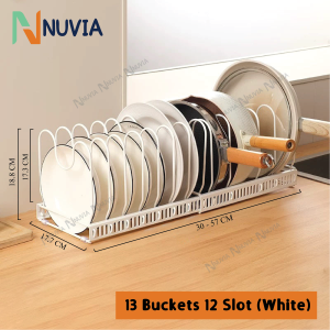 Nuvia Expandable Organizer Rack for Cabinet Kitchen Pot Lid Holder Stand Adjustable Dish Storage Rack Pan Organizer