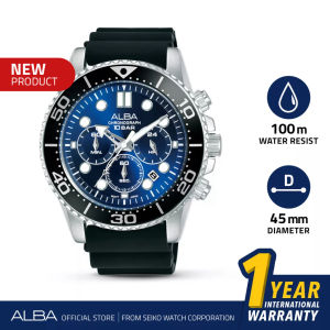 Jam Tangan Pria Alba AT3J47 Chronograph Black Silicone Strap Original