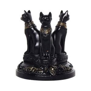 NCNC(OKDEALS01) Black Cat Goddess Statues Triple Egyptian Cat Resin Display Base Retro Display Bracket Home Decor