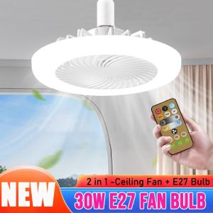 2024 E27 30W Bohlam dengan Kipas Lampu Kipas Langit-langit LED Kipas Lampu Siling Bohlam E27 Kecepatan Angin Dapat Disesuaikan Kipas Remote Control Rumah Senyap