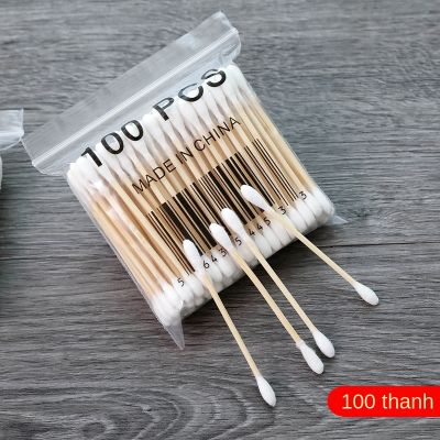 【2pcs free shipping】Romoss Tăm bông 100 que thân gỗ ngoáy tai, tăm bông hai đầu, tăm bông vệ sinh dùng một lần, tăm làm đẹp, tăm bông trang điểm