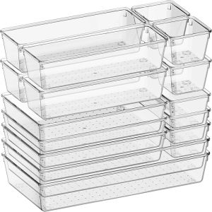 Criusia Utensil Drawer Organizer for Kitchen 8 Pack Silverware Organizer Utensil Holder Clear Plastic Drawer Dividers for Flatware Cutlery Kitchen Gadgets Accessories Organizador de Cocina