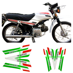 STIKER STRIPING LIS LES BODY HONDA WIN 100 TAHUN 1991 WARNA PUTIH-HIJAU 1SET STANDAR