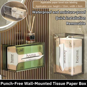 Punch-Free Wall-Mounted Tissue Paper Box Waterproof Roll Stand Removable Tissue Holder Toilet Tissue Storage Box Rack