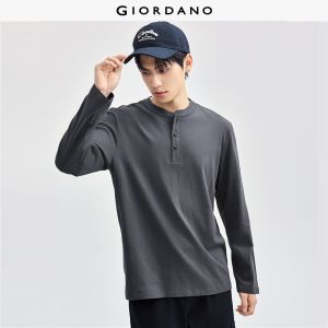 Giordano Beau Monde Men 100% Cotton henley neck long sleeve tee Free Shipping 13026715