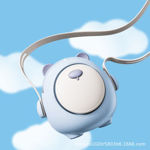 Cute Chubby Bear Neck Fan Rechargeable Hands-Free Bladeless Fan Portable & Silent Cooling for Outdoor/Travel Cartoon Design Mini Fan