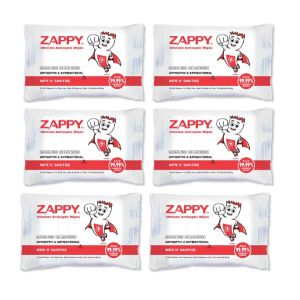 kills 99.99% harmful germs alcohol-free rinse-free Zappy Ultimate Antiseptic Wipes 6 packs 10 Sheets per pack 600 gm surface sanitisation