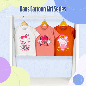 Cartoon Girls Series Kaos Anak Perempuan Matt Katun Sablon Medium Usia 1-6 Tahun