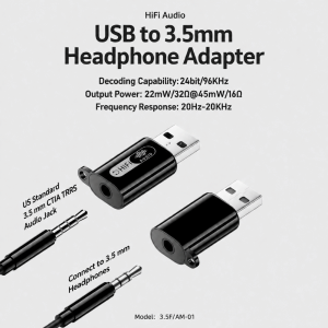 NEXTYOO 24bit 96KHz Bộ chuyển đổi USB sang tai nghe 3.5mm HiFi Không cần trình điều khiển Bộ chuyển đổi USB-A sang tai nghe Nhỏ gọn Phổ quát Cổng kết nối tai nghe USB Cuộc họp video