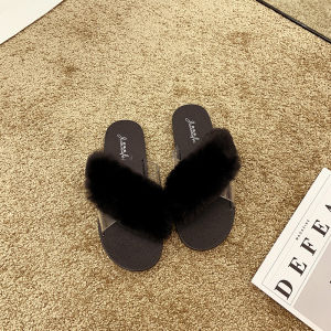 QXshop พร้อมส่งสุดๆ รองเท้าแตะ รองเท้าผู้หญิง รองเท้าแฟชั่นพร้อมดีเทลสุดเก๋ สายไขว้ขนนุ่มนิ่ม มีให้เลือก4สี ใส่สีไหนก็ปังสไตล์เกาหีลสุด