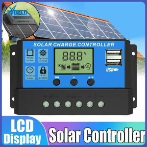 Anern 30A PWM Solar Charge Controller 12V/24V Battery Regulator Solar Panel Controller LCD Display with Dual USB Port Auto Parameter Adjustable Multiple Load Control Modes