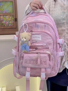 AE Large-capacity school backpack for girls elementary and junior high school students sweet multi-layer backpack for high school and college students