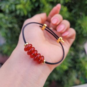 Q674 Vòng cáp ngũ điếu Ngọc Agate Đỏ điếu to mập Hỏa và Thổ - Phong Thuỷ TUDO P