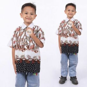 Kemeja Batik Pria Lengan Panjang Motif Baru Warna Putih // Couple Batik Ayah Dan Anak Cowok // Batik Anak Laki-laki Umur 3-10 Tahun