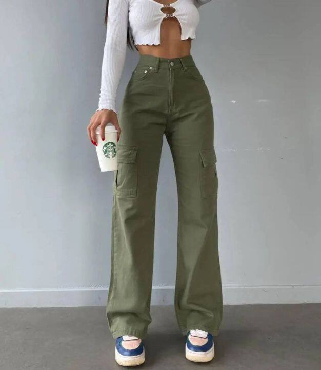 Vintage Baggy Jeans Women 6 Pockets Wide Leg Cargo Pants high Waist ...