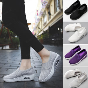 makang Womens Ice Silk Heightening Air Cushion Flying-Knit Rocking Shoes Flying-Woven Casual Comfortable Breathable Shoes