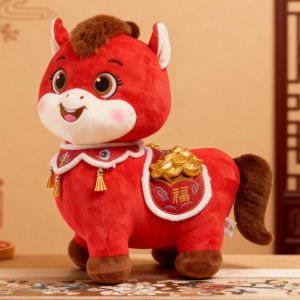JOJO CASTLE 2026 Chinese New Year China Zodiac Horse Plush Doll Toy Kawaii Stuffed Horse Mascot Plushies Doll Home Decor Chinese Spring Festival Gift 马年公仔 吉祥物