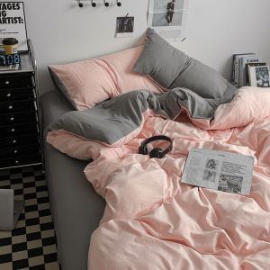 Nordic Style ins100% Thickened Brushed Cotton Bed Sheet Four-Piece Set with Fitted Sheet and Full Surround Duvet Cover for Student Dormitory Three-Piece Set LZD