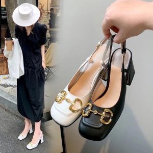 [Hoàn Tiền 15%]Sandal cao gót mũi vuông 7p 2 màu Trắng và Đen hàng thiết kế cực đep 009