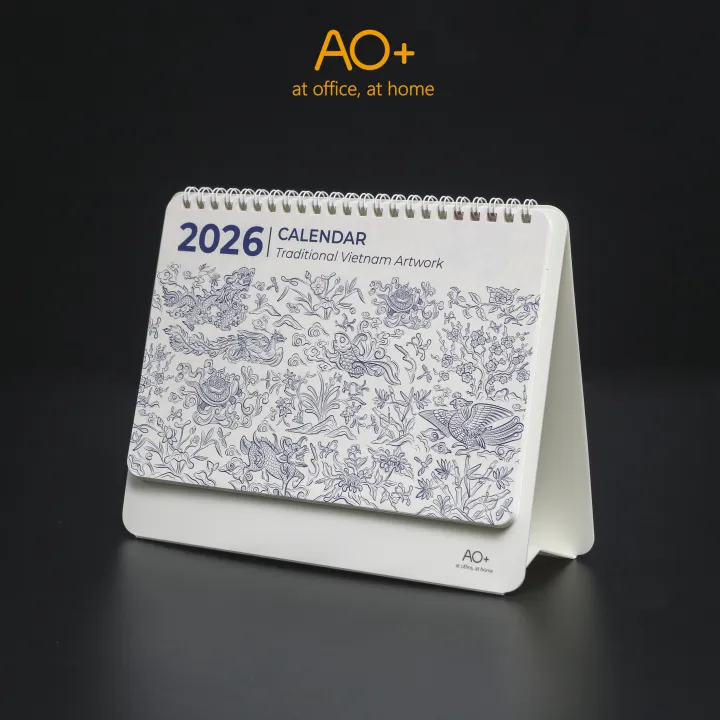 Lịch để bàn 2026 AO+ bản đặc biệt có lịch âm in họa tiết hoa văn vốn cổ ...