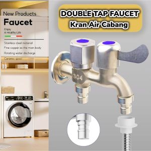 Kepala Keran Air 2 Cabang Katup Double Ganda Engkol 1/2 Inch Stainless 304 Stop Kran Tap Faucet Mesin Cuci Jet Shower Bidet WC Toilet Closet Jongkok Wastafel