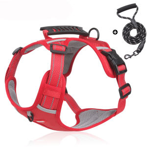Reflective Adjustable No-Pull Dog Harness and Leash with Training Handle for Small Medium Dogs