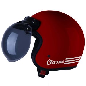 Helm Bogo Dewasa Retro Klasik SNI Full Leher Pria Wanita Warna Maroon Kaca Cembung