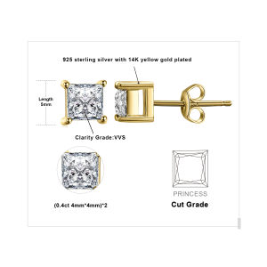 JewelryPalace Moissanite GRA D Color Total 0.8ct Princess Cut S925 Sterling Silver Stud Earrings for Woman Fine Gift 100% Passed The Diamond Selector