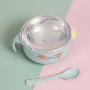 Baby Stainless Steel Warmer Food Bowl No Warmer Baby Food Bowl with Lid Handle&Spoon Mangkuk Bayi Feeding Bowl