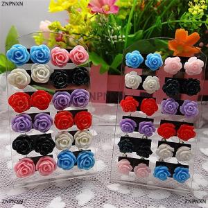 [COD] ZNPNXN 12 Pairs Mystic Rose Stud Earrings Mixed Color Flower Earrings Wholesale