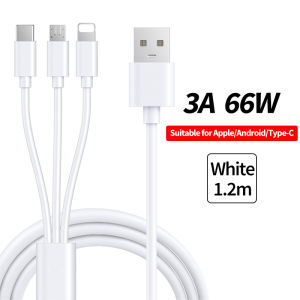 DecorX 3 in 1 Fast Charging Cable 3A 66W Original USB Liquid Silicone Cable Metal Type C Fast Charge Cable Micro USB Data Lightning Charger Cord With Indicator Light Data Fast Charging Cable