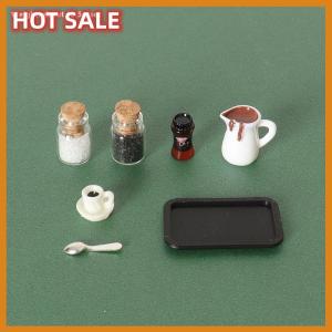 🔥🔥🔥dingdaocunz 7Pcs Desktop Scene Simulation Micro Model Parts Handmade Miniature Dollhouse Coffee Cup Model Decorative Tray Plate Accessories