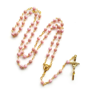 6mm Rose Beads Rosary Necklace with Jesus Crucifix for Cross Pendant Necklaces Catholic Prayer Gifts for Men Women