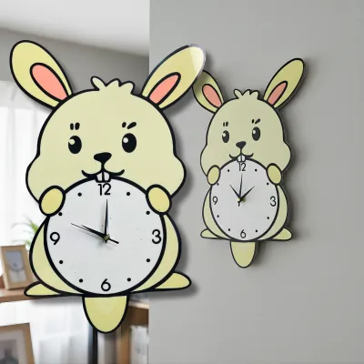 Jam Dinding Analog Kelinci/Hiasan Dinding Jam Anak Lucu/Dekorasi Rumah