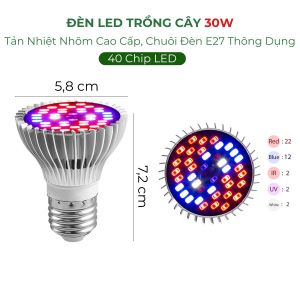 Đèn Led Trồng Cây Chuôi E27 Chip Led SMD 5730 Tản Nhiệt Nhôm Quang Hợp Trong Nhà
