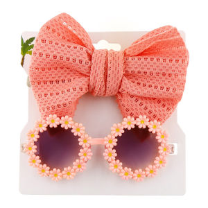 Cute Baby Girls Sunglasses Headband Set Fashion Newborn Flower Design Glasses Bowknot Headwear