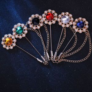 1Pc Mens Tassel Chain Design Sunflower Shaped Brooch Luxurious Palace Style Suit Jacket Accessories Fathers Day Brooches Gift