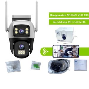 V380 Pro Kamera CCTV dengan SIM 4G 3 lensa 3 layar zoom 10x kejernihan 4K 360°cctv wifi sambung