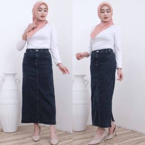 Rok Span Cargo Jeans Jumbo XXXL Wanita Carla Skirt Rok Denim Panjang Bawahan Wanita Model Terbaru