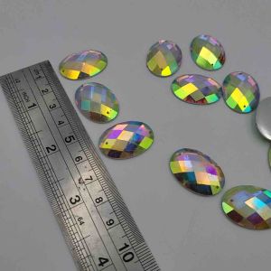 DIAMON RESIN KRISTAL BENTUK OVAL BESAR UKURAN 18X25 MM WARNA PUTIH PELANGI AB KUALITAS BAGUS DAN KILAU PER LUSIN