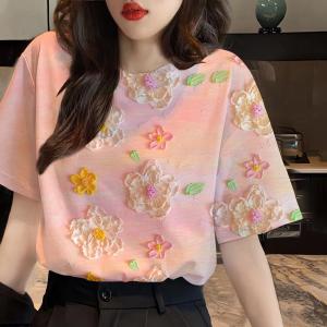 Floral Pattern Womens T-shirt Harajuku Clothing For Ladies Summer Casual Short Sleeve Womens Clothing Loose T-shirt Breathable Fashion Tops
