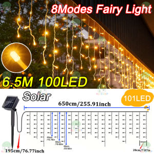 6.5/10M Solar light Outdoor Curtain lights Christmas 200LED Drooping String Outdoor Waterproof Xmas Light