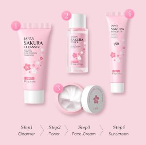 Japan Sakura Facial Cleanser Eye Cream Serum Cream 4pcs Set Brightening Skin Care Set
