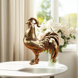 [caichuitan] เครื่องตกแต่งรูปไก่ดวงอาทิตย์1ชิ้นสำหรับบ้านโต๊ะน้ำชาเครื่องประดับรูปไก่จักรราศีย้อนยุคทองเหลืองสำหรับเป็นของขวัญสำหรับบ้านสำนักงาน