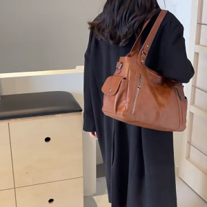 Womens PU Leather Shoulder Bag Large Capacity Top Handle Bags Crossbody Bag Casual Handbag for Work and Travel