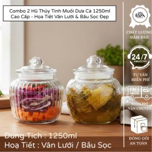 Bộ 3 Hũ Thủy Tinh Muối Dưa Cà 650ml Vân Lưới Cao Cấp - Lọ Đựng Thực Phẩm Nắp Kín Chống Bụi