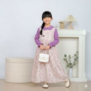 JISOO Gamis Overall Anak Perempuan Ala Korea 3 sampai 15 tahun Bahan Louis Cringkle Elegan Kekinian