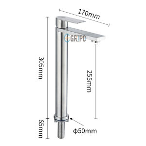 GRIPO High End 304 Stainless SQUARE FLAT design single cold matte + hot and cold basin matte stainless