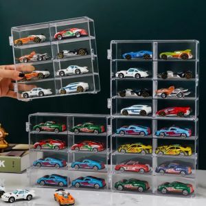 NOONOR 1/4pcs 8 Grid Car Display Box Stackable Dustproof Acrylic Cabinet Rack Model Car Display Transparent Car Storage Box Kids