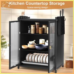 3-Tier Kitchen Countertop Cabinet Dustproof Kitchen Storage Cabinet with Double Door with Chopstick Baskets